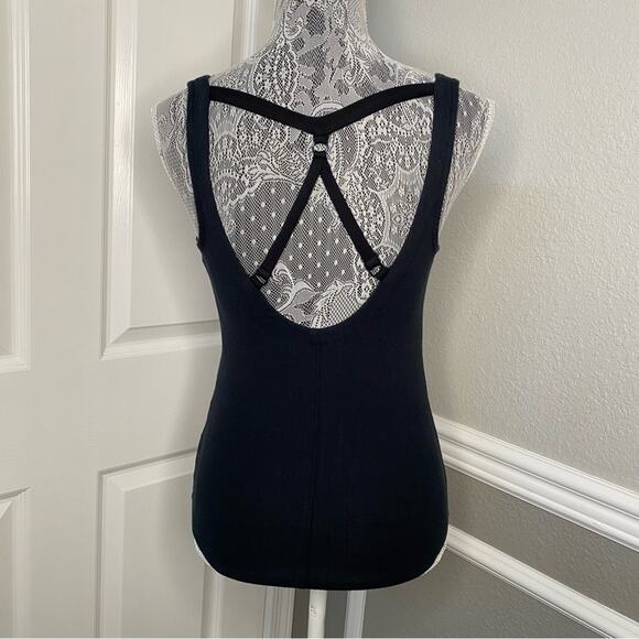 FREE PEOPLE Womens Black Stretch Jersey Strappy Back Fitted V-Neck Tank Top XS - Picture 2 of 6